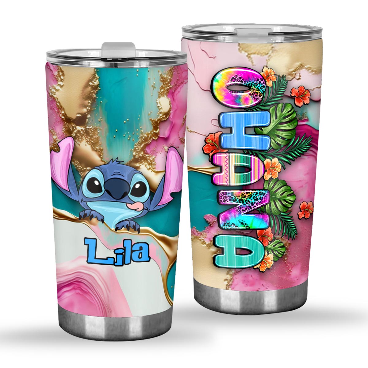 Personalized Tropical Leopard Tumbler Custom Name Gift for Summer Tumbler GradoCreations