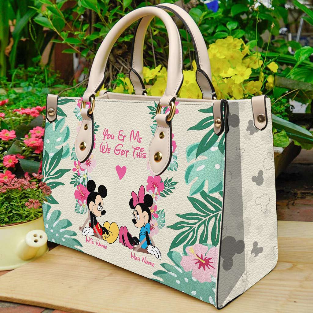 Personalized Leather Handbag with Mickey & Minnie Design for Couples Leather Handbag GradoCreations