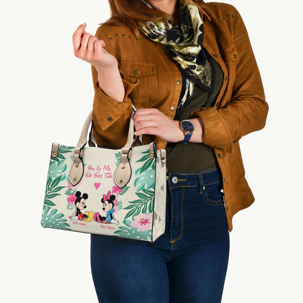 Personalized Leather Handbag with Mickey & Minnie Design for Couples Leather Handbag GradoCreations