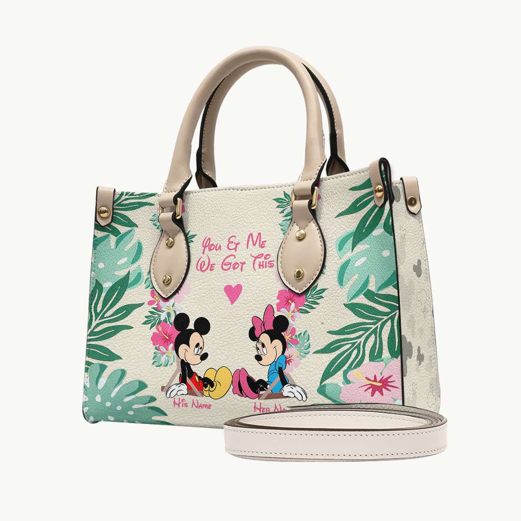 Personalized Leather Handbag with Mickey & Minnie Design for Couples Leather Handbag GradoCreations