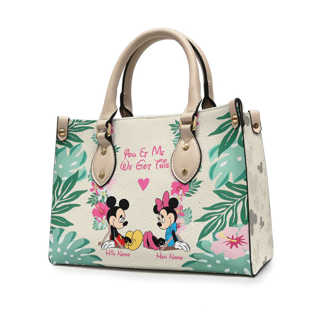 Personalized Leather Handbag with Mickey & Minnie Design for Couples Leather Handbag GradoCreations