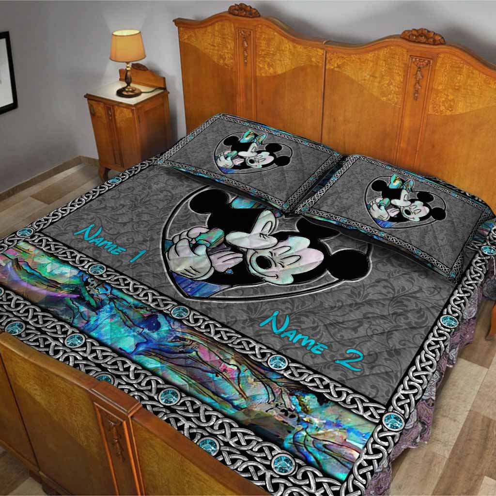 Personalized Mickey Mouse Quilt Set Custom Names Gift for Couples Quilt Set GradoCreations