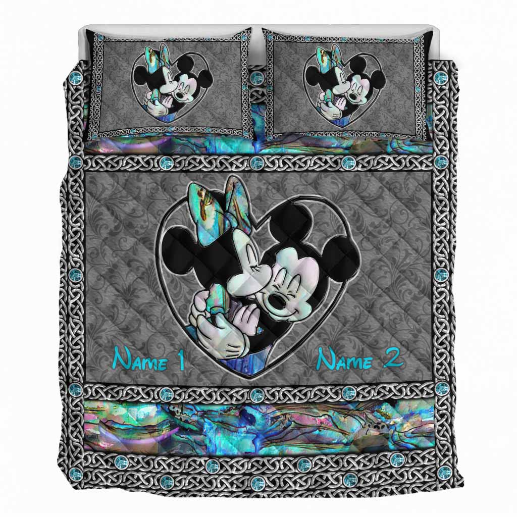 Personalized Mickey Mouse Quilt Set Custom Names Gift for Couples Quilt Set GradoCreations