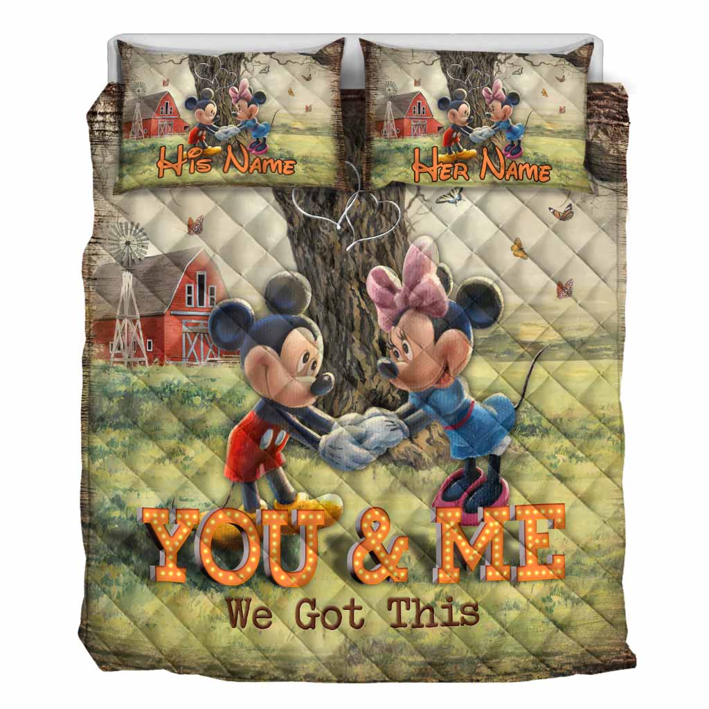 Personalized Mickey Mouse Quilt Set Custom Names Unique Couple Gift Quilt Set GradoCreations