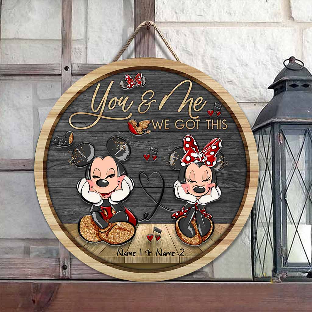 Personalized Round Wood Sign with Mickey & Minnie Ears for Couples | Custom Name Home Decor Round Wood Sign GradoCreations