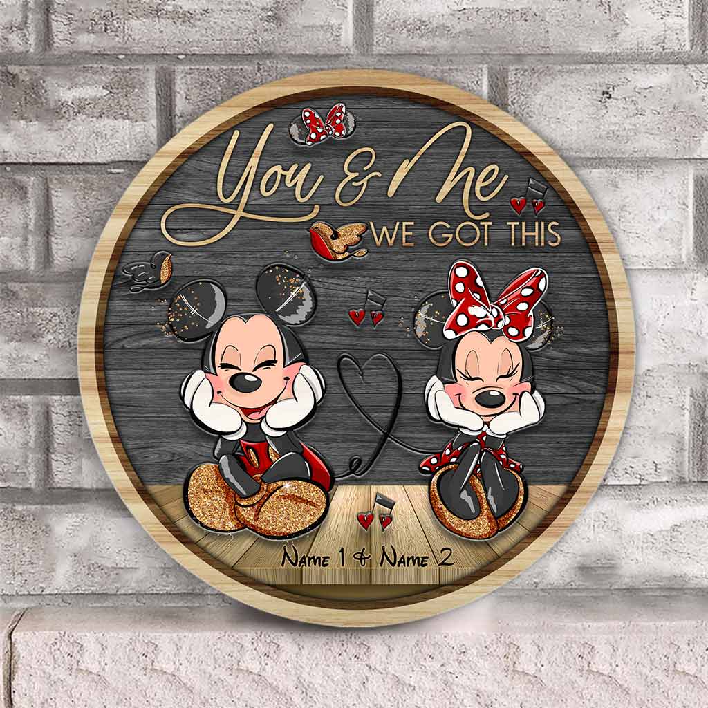 Personalized Round Wood Sign with Mickey & Minnie Ears for Couples | Custom Name Home Decor Round Wood Sign GradoCreations