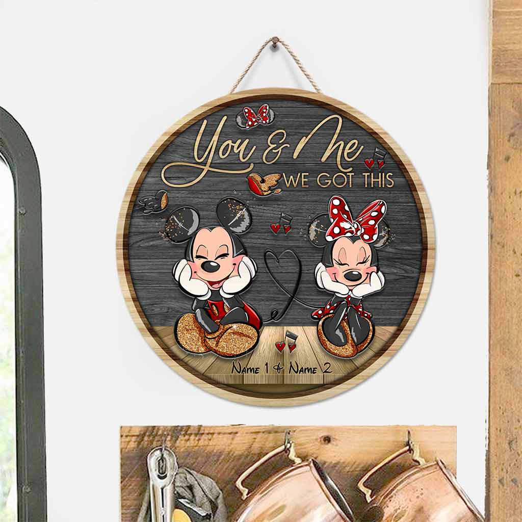 Personalized Round Wood Sign with Mickey & Minnie Ears for Couples | Custom Name Home Decor Round Wood Sign GradoCreations