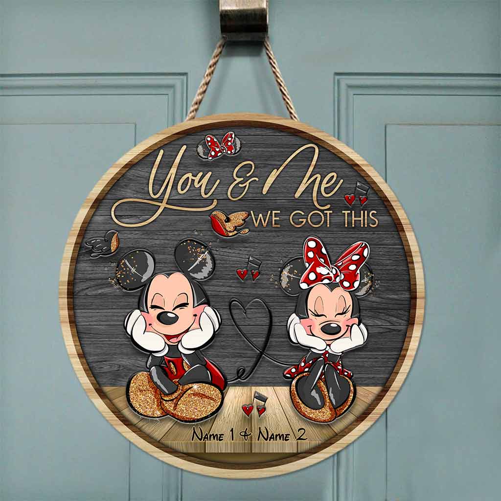 Personalized Round Wood Sign with Mickey & Minnie Ears for Couples | Custom Name Home Decor Round Wood Sign GradoCreations
