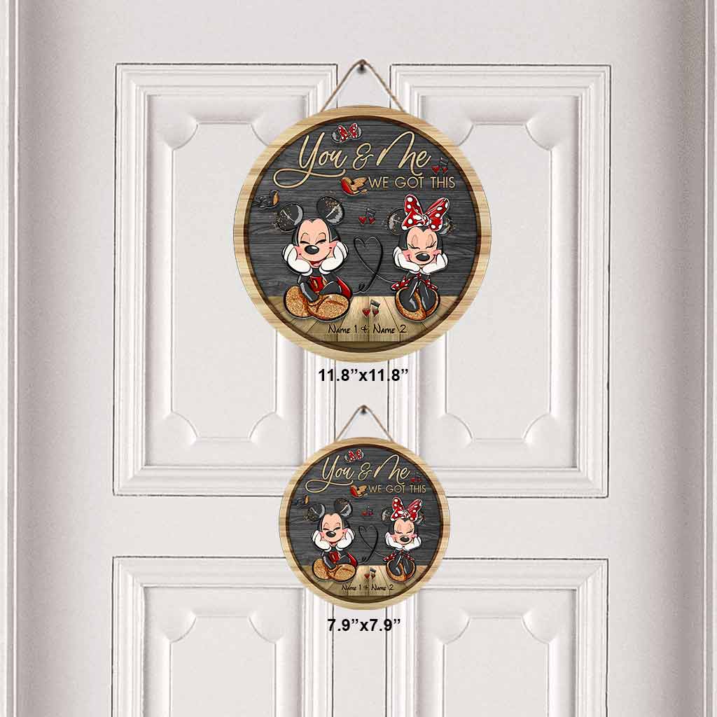 Personalized Round Wood Sign with Mickey & Minnie Ears for Couples | Custom Name Home Decor Round Wood Sign GradoCreations