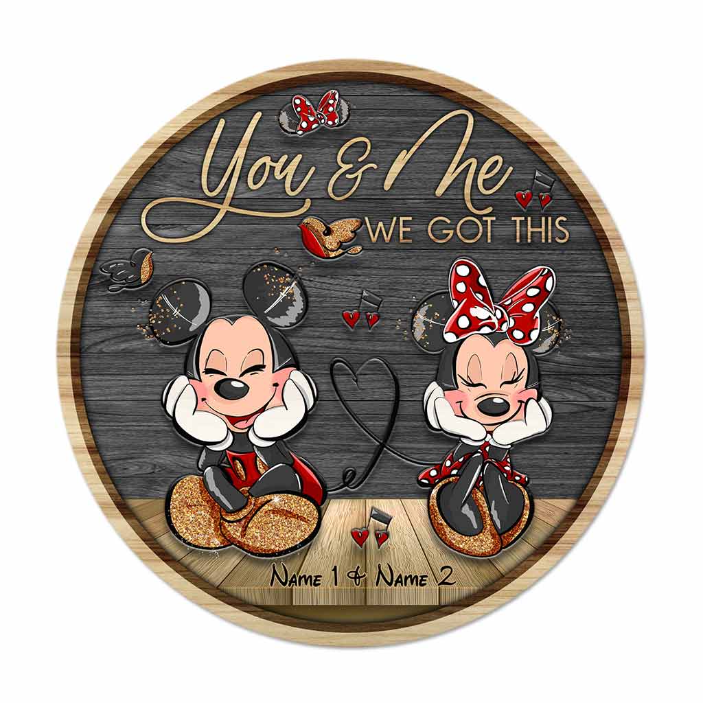 Personalized Round Wood Sign with Mickey & Minnie Ears for Couples | Custom Name Home Decor Round Wood Sign GradoCreations