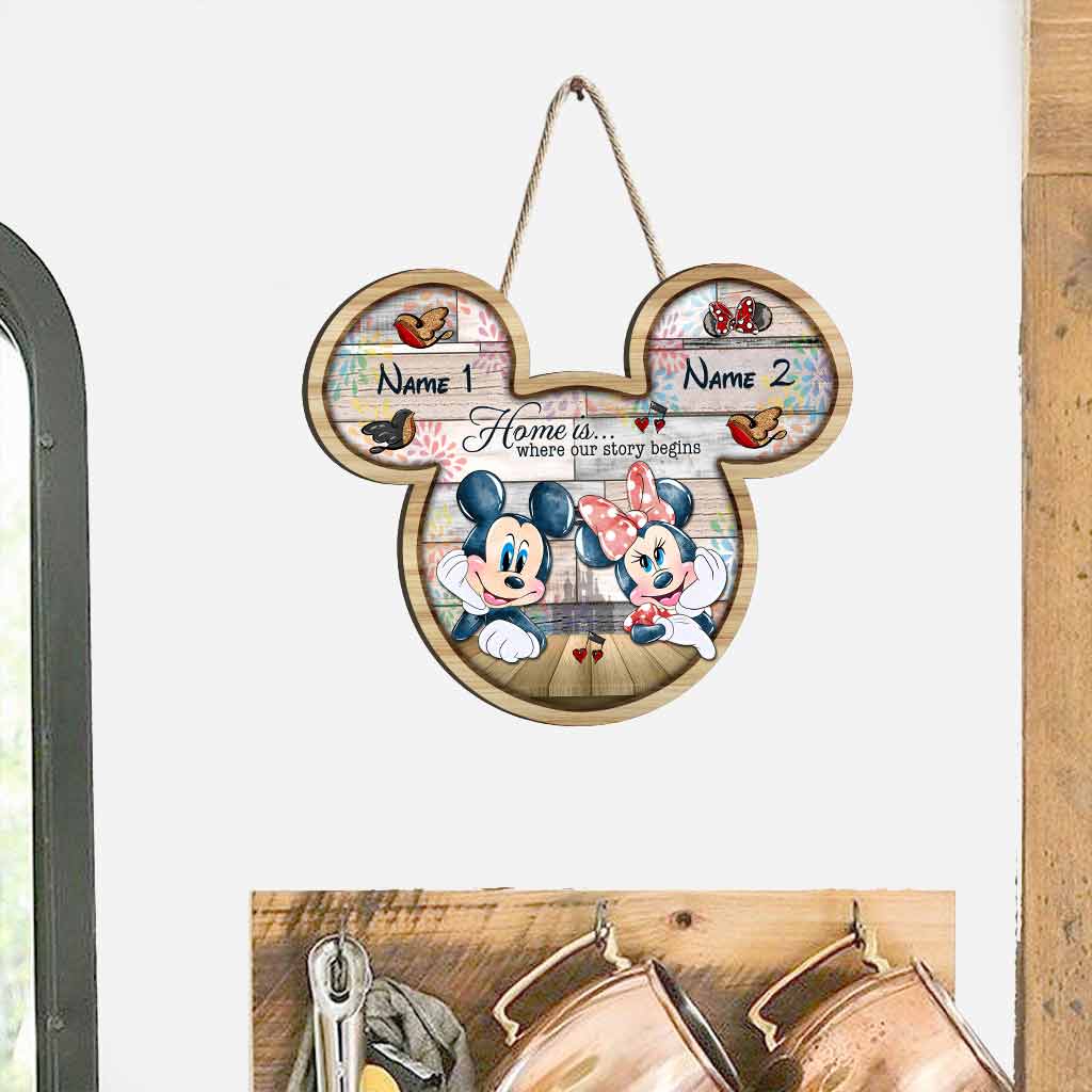 Personalized Mickey Mouse Wooden Sign Custom Names Gift for Couples Wood Sign GradoCreations