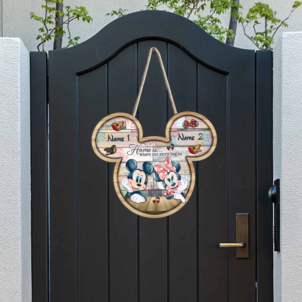 Personalized Mickey Mouse Wooden Sign Custom Names Gift for Couples Wood Sign GradoCreations