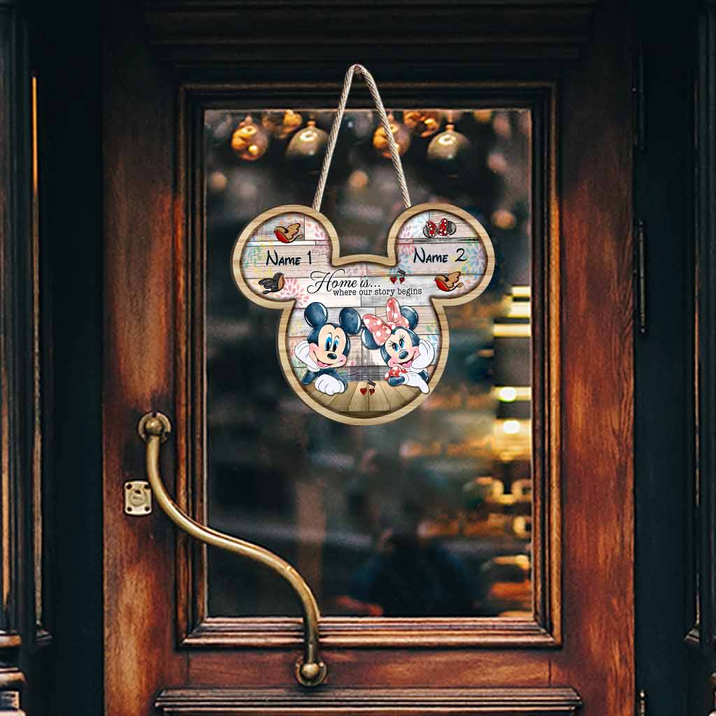 Personalized Mickey Mouse Wooden Sign Custom Names Gift for Couples Wood Sign GradoCreations