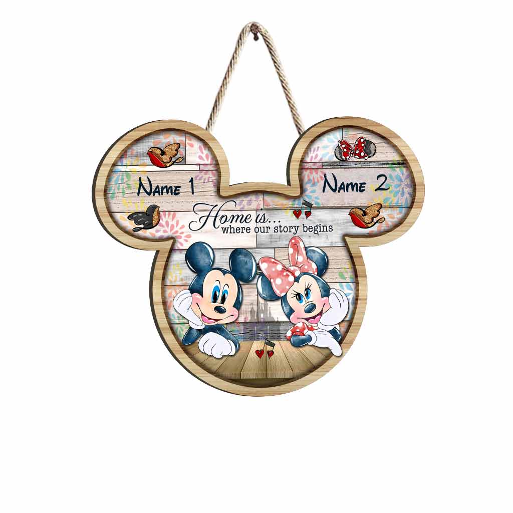 Personalized Mickey Mouse Wooden Sign Custom Names Gift for Couples Wood Sign GradoCreations