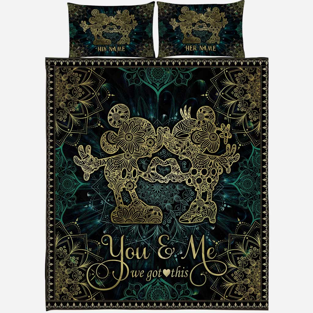 Personalized Mouse Ears Quilt Set for Couples – Custom Name Gift Quilt Set GradoCreations