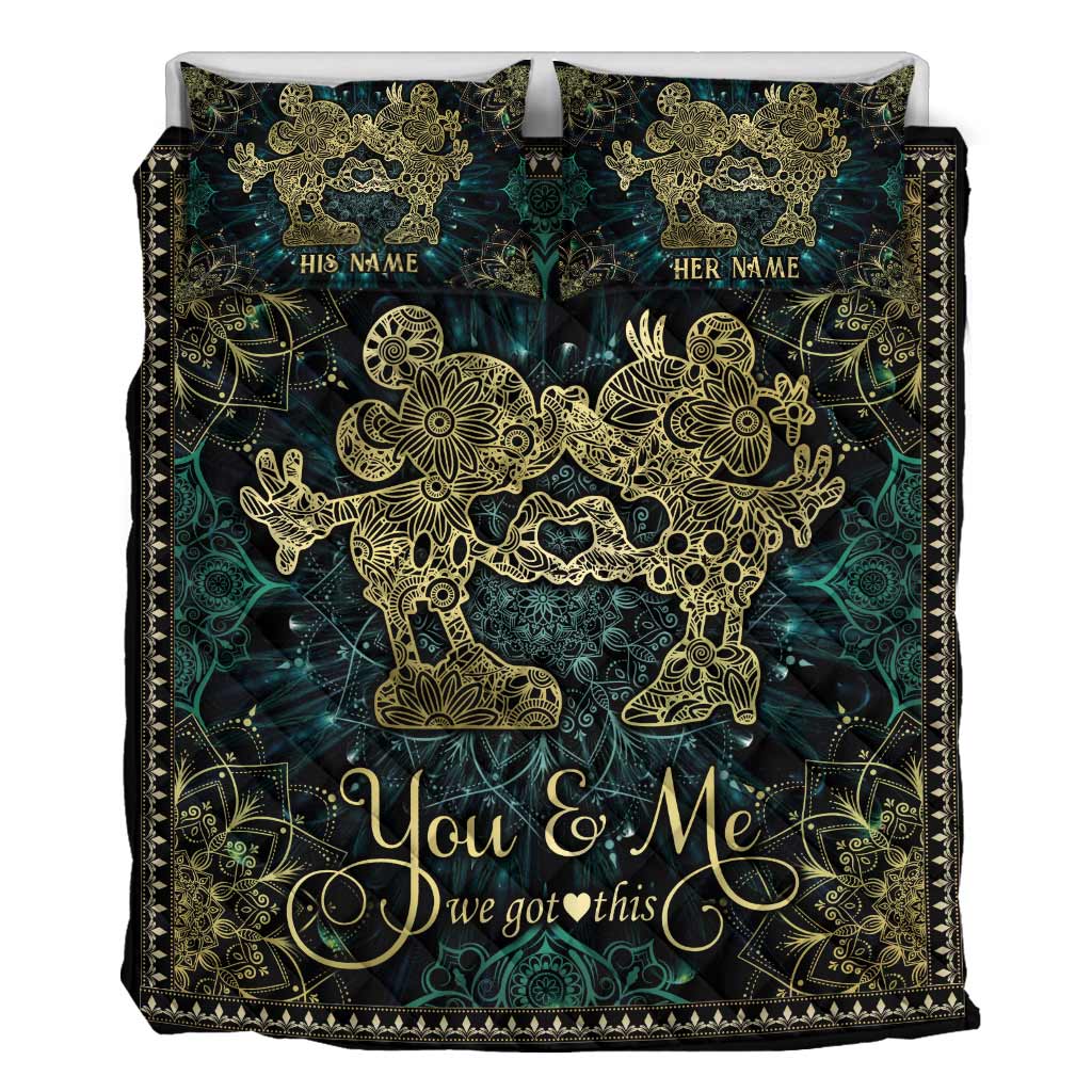 Personalized Mouse Ears Quilt Set for Couples – Custom Name Gift Quilt Set GradoCreations