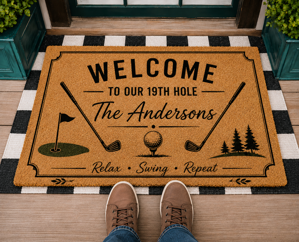 Personalized Golf Welcome Doormat Custom Family Name Gift HN590 - Doormat GradoCreations