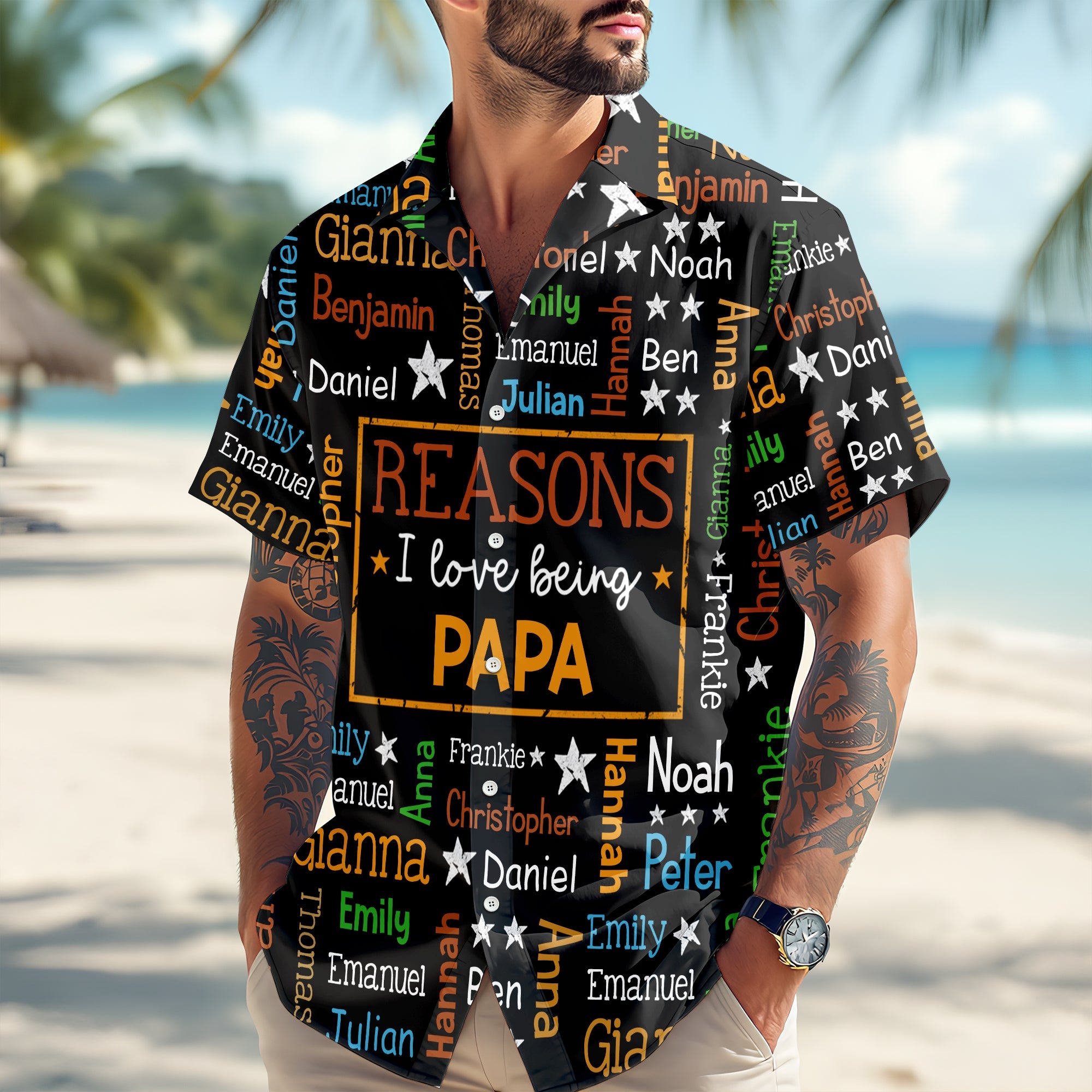 Personalized Hawaiian Shirt for Grandpa with Kids Names Gift HN590 - AOP Hawai Shirt GradoCreations