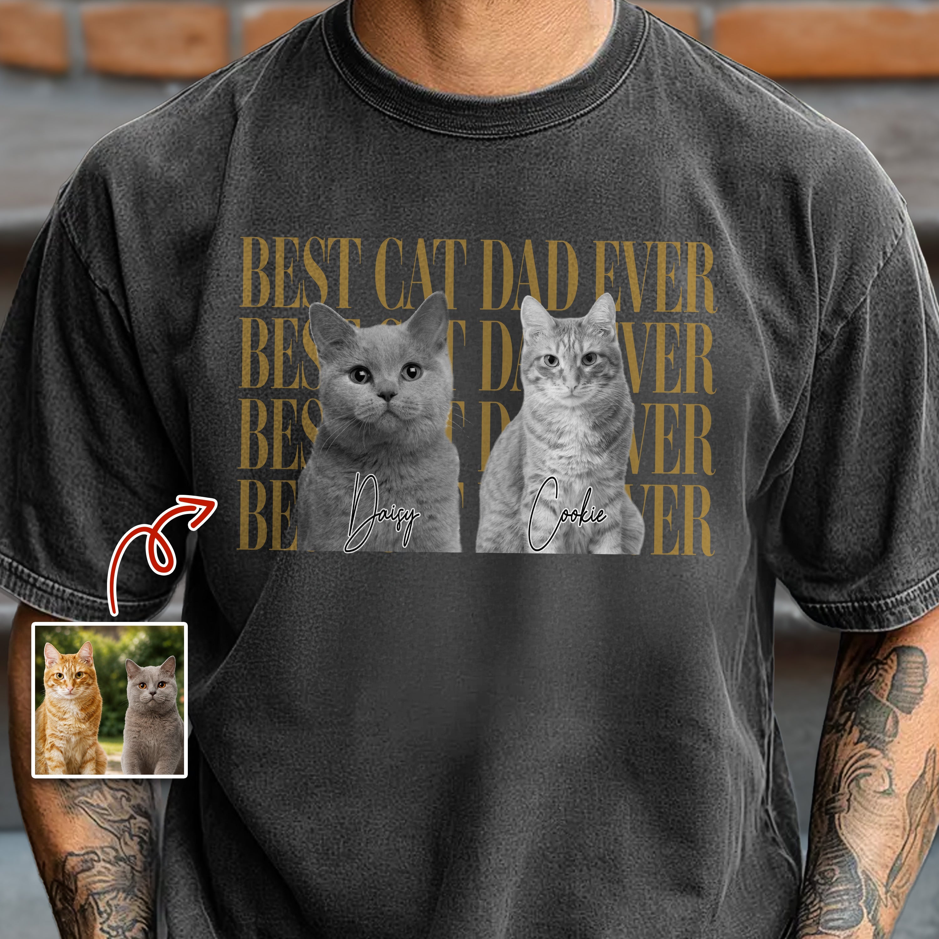 Personalized Vintage Photo Comfort Shirt Gift for Cat Dad Comfort Shirt GradoCreations