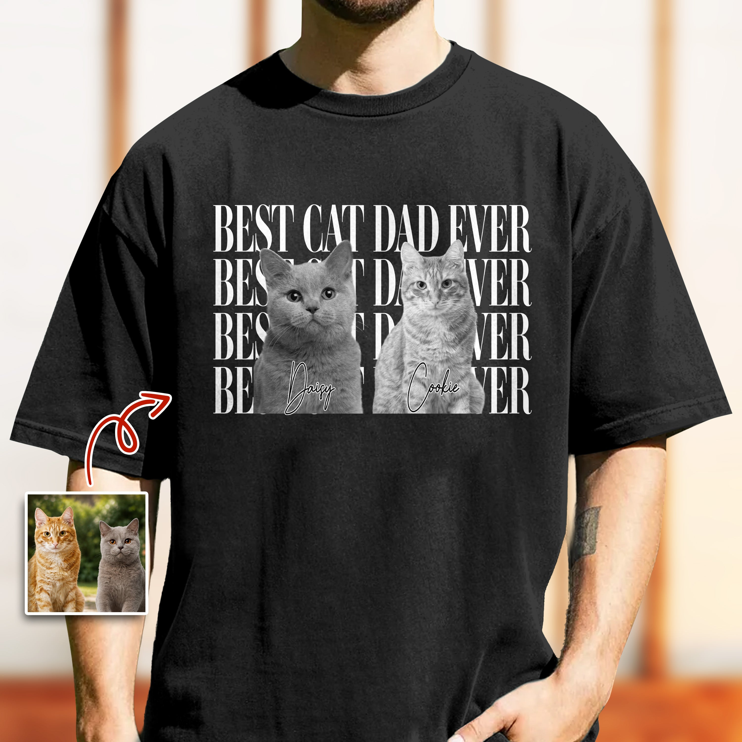 Personalized Vintage Photo Comfort Shirt Gift for Cat Dad Comfort Shirt GradoCreations