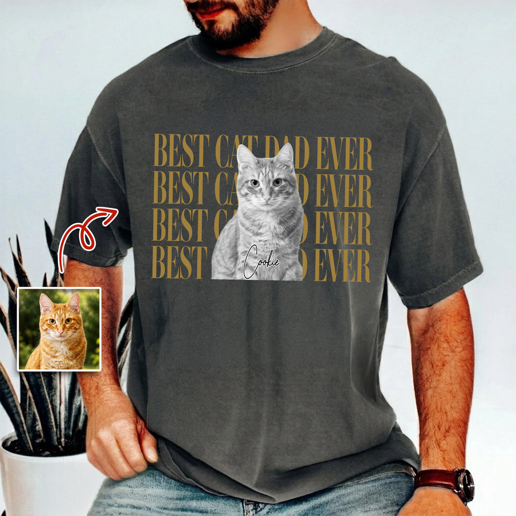 Personalized Vintage Photo Comfort Shirt Gift for Cat Dad Comfort Shirt GradoCreations