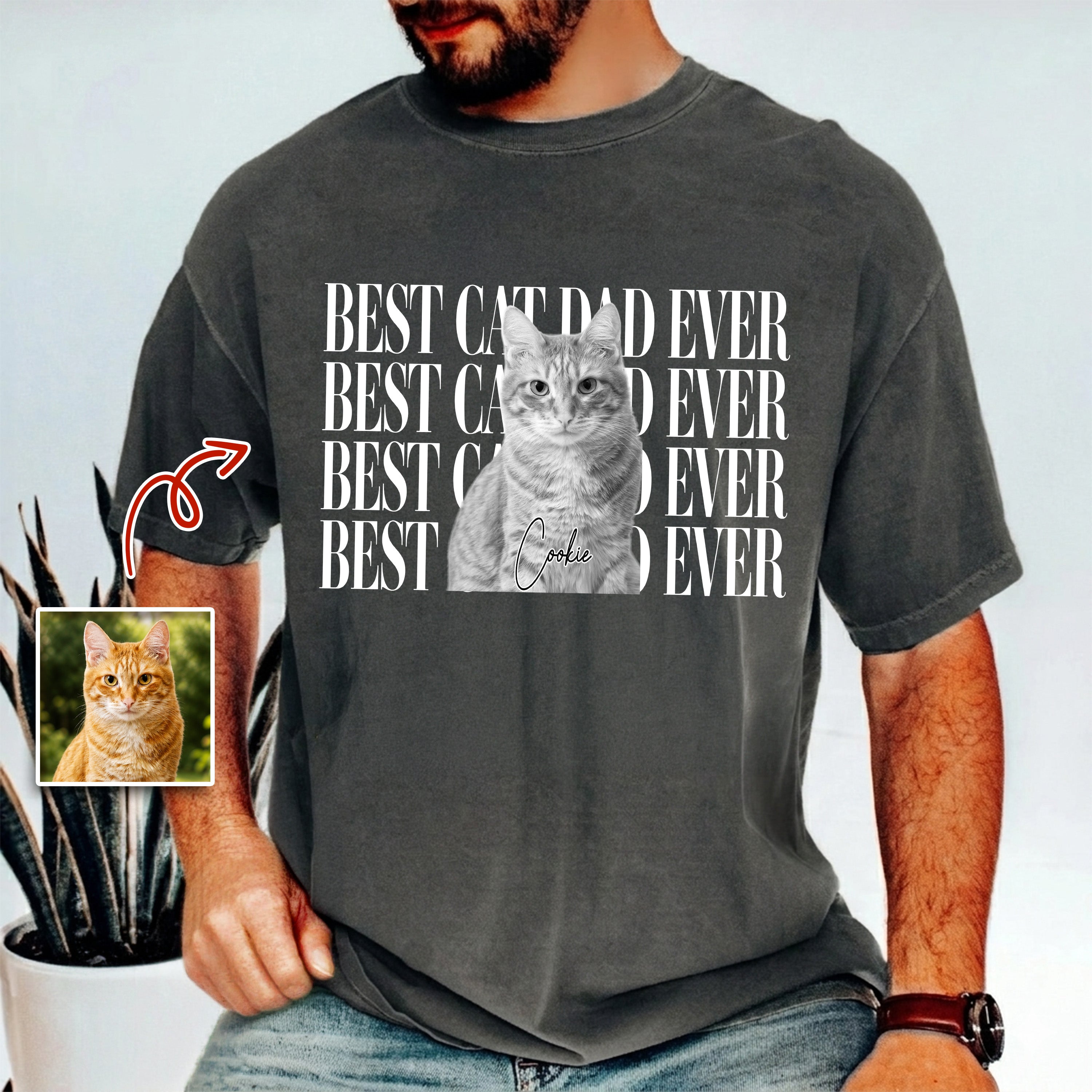 Personalized Vintage Photo Comfort Shirt Gift for Cat Dad Comfort Shirt GradoCreations