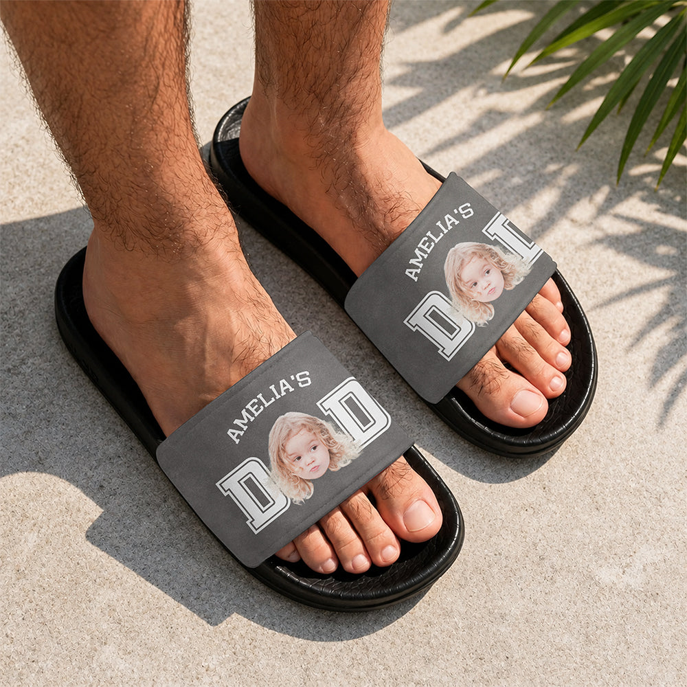 Personalized Kid Photo Slide Sandals Unique Gift for Dad HN590 - Slide Sandals GradoCreations