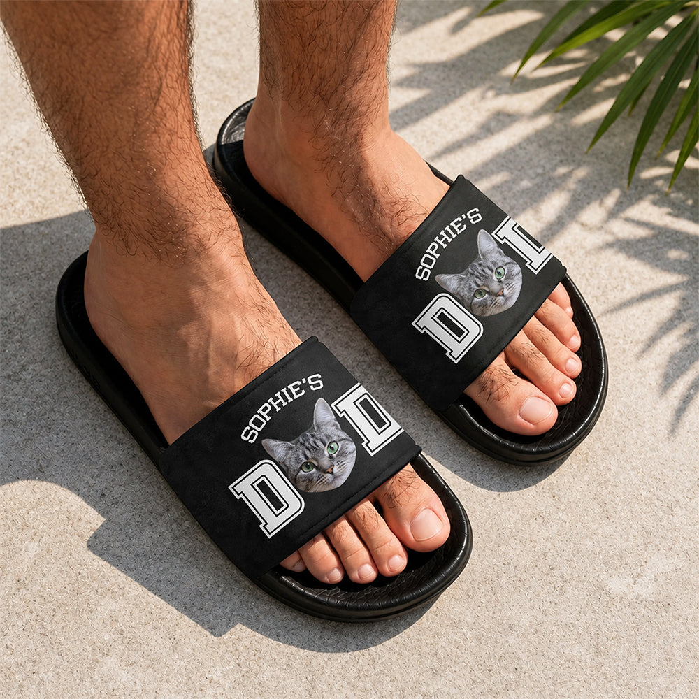 Personalized Cat Photo Slide Sandals Custom Gift for Cat Lovers HN590 - Slide Sandals GradoCreations