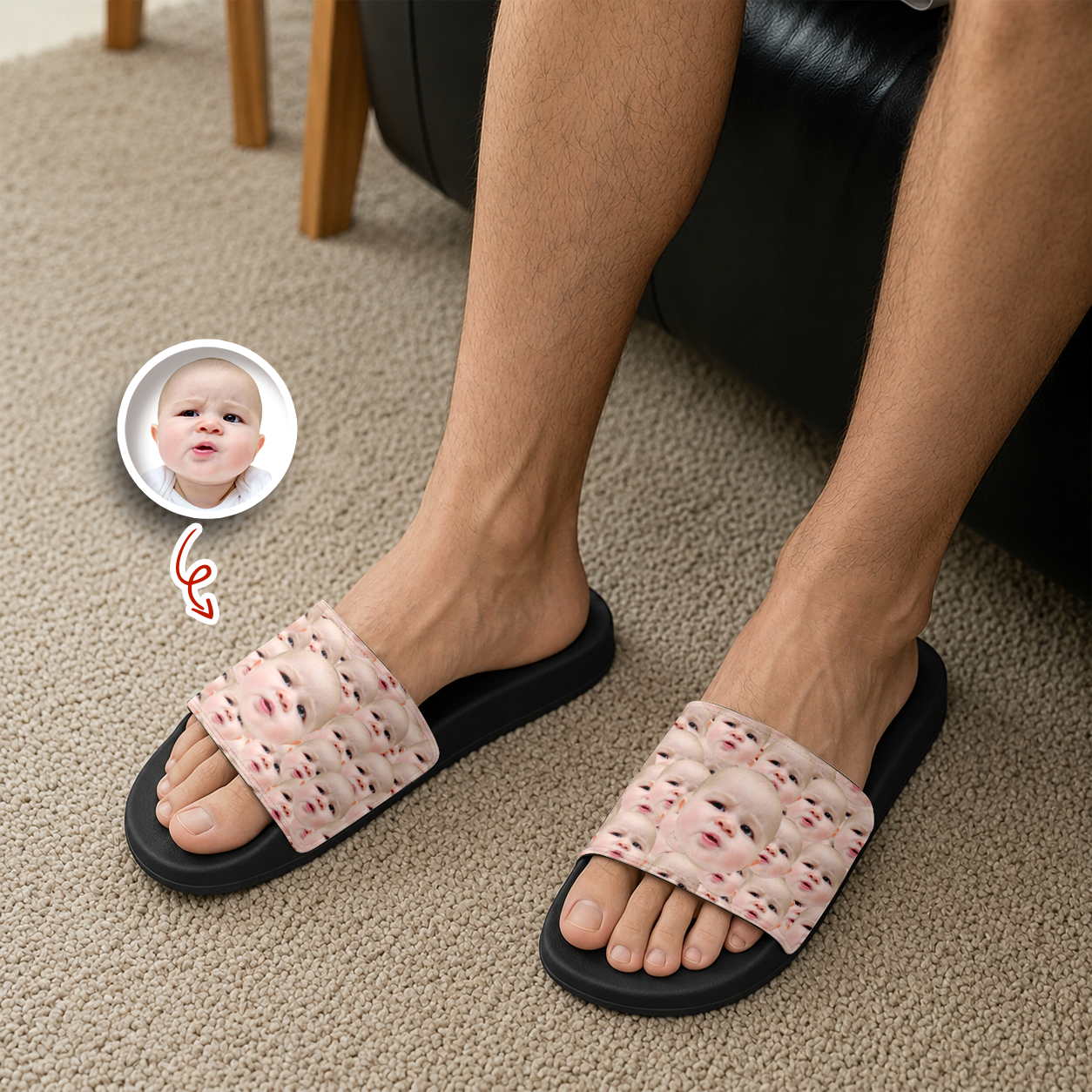 Personalized Kid Face Slide Sandals Gift for Dad or Mom HN590 - Slide Sandals GradoCreations