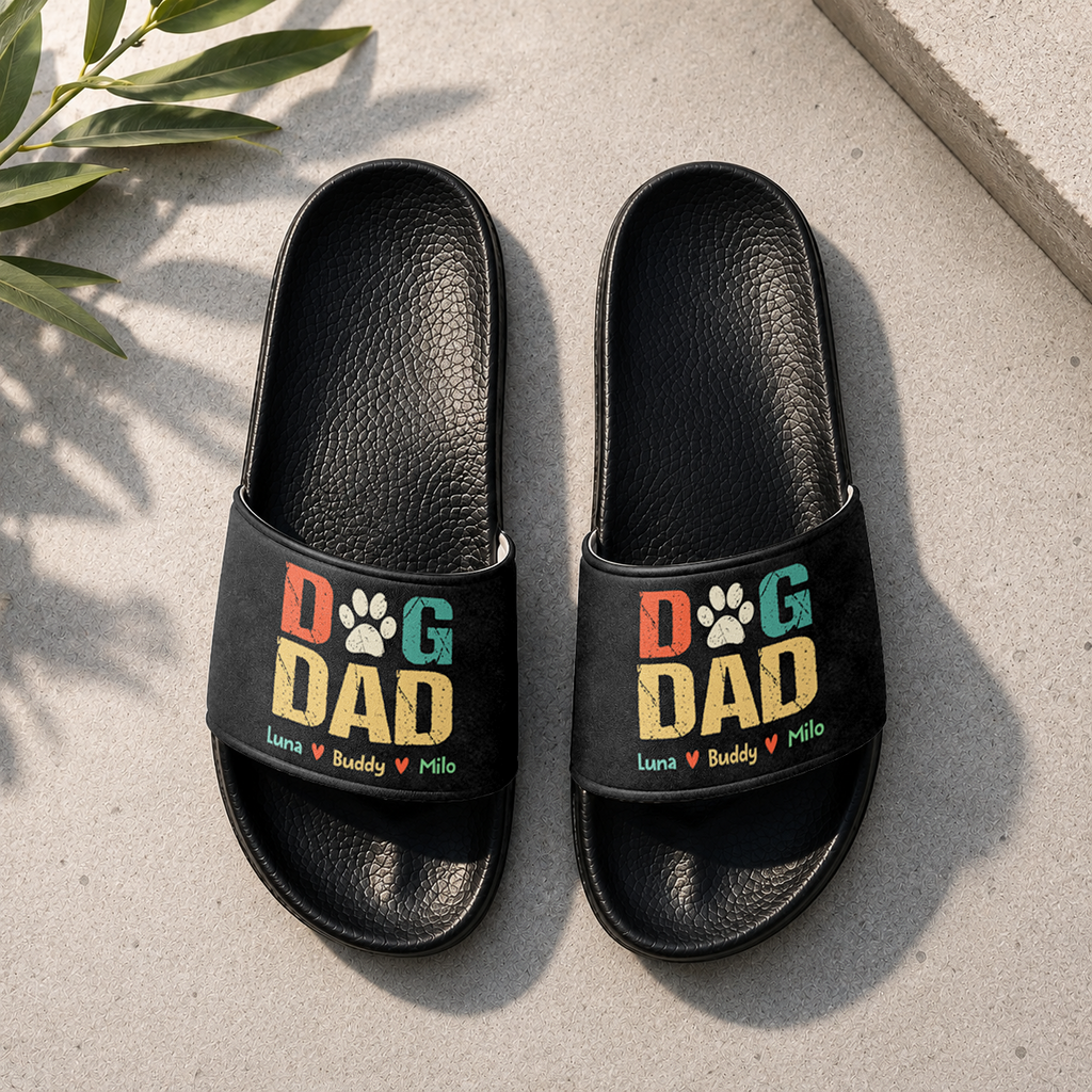 Personalized Dog Dad Slide Sandals Custom Name Gift for Dog Lovers HN590 - Slide Sandals GradoCreations