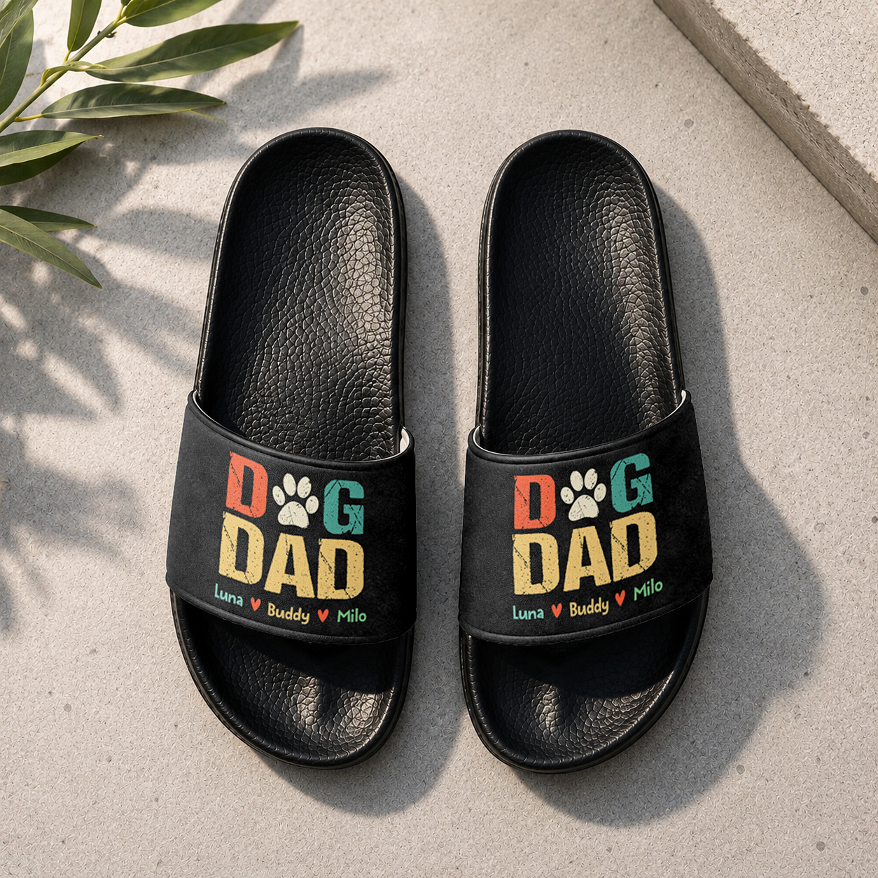 Personalized Dog Dad Slide Sandals Custom Name Gift for Dog Lovers HN590 - Slide Sandals GradoCreations