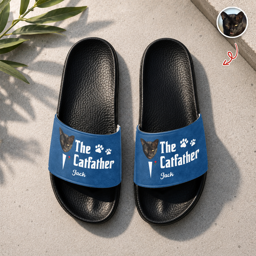 Custom Photo Slide Sandals Funny Gift for Cat Dad HN590 - Slide Sandals GradoCreations