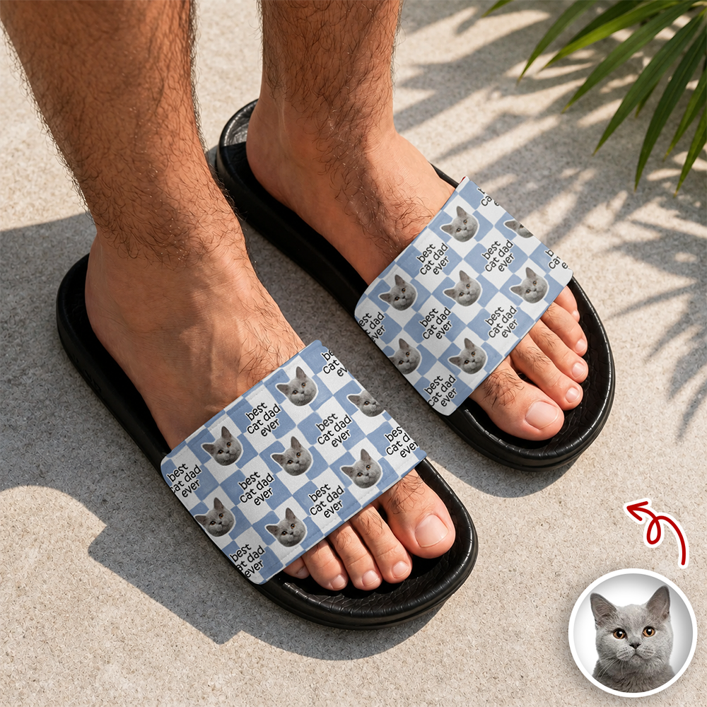 Personalized Slide Sandals Custom Photo Gift for Cat Lovers HN590 - Slide Sandals GradoCreations