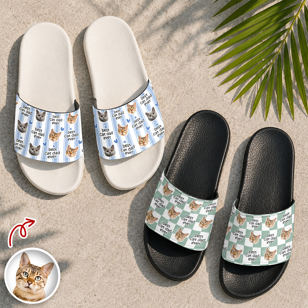 Personalized Slide Sandals Custom Photo Gift for Cat Lovers HN590 - Slide Sandals GradoCreations
