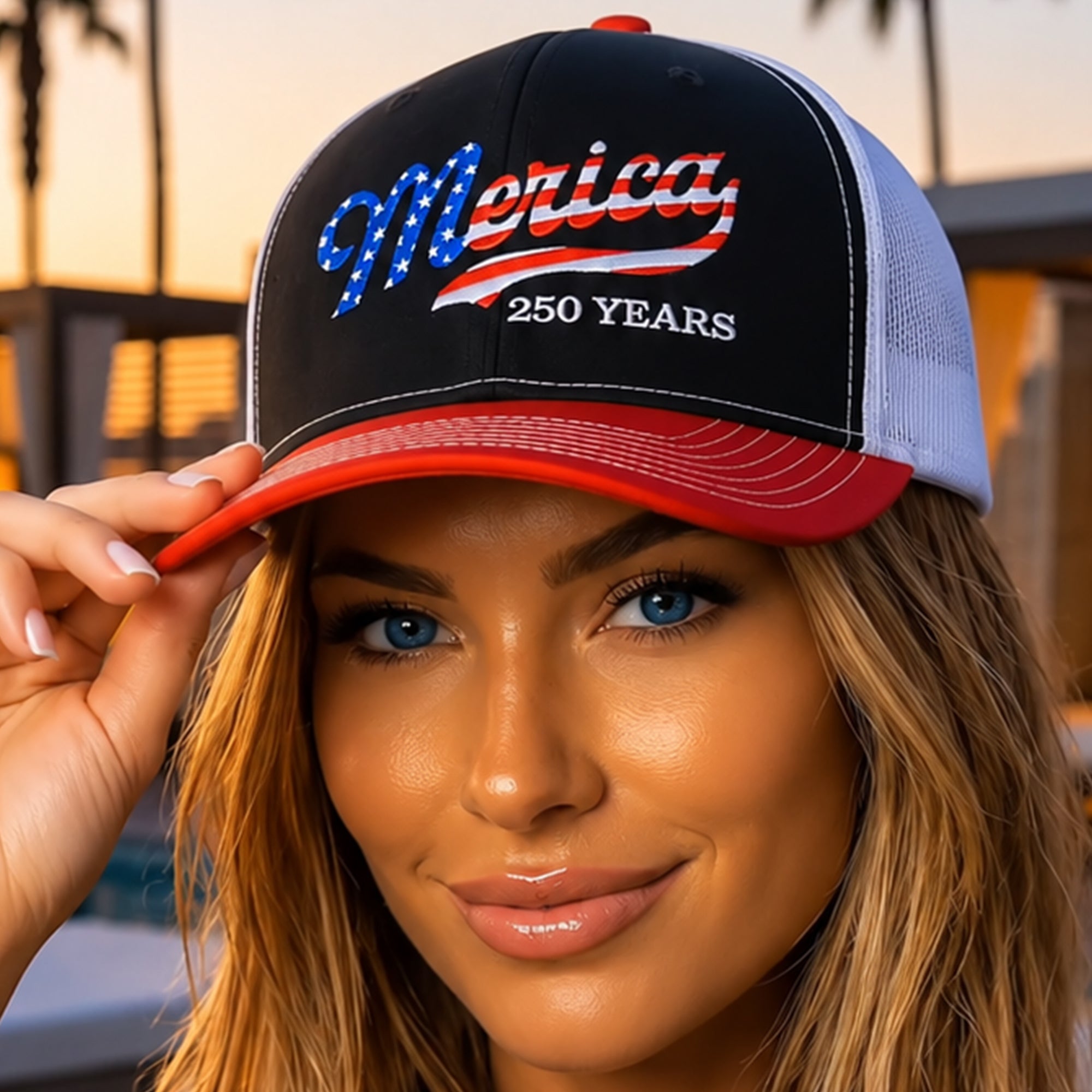 Personalized Embroidered Trucker Hat USA Patriotic Gift HN590 - Embroidered Trucker Hat GradoCreations