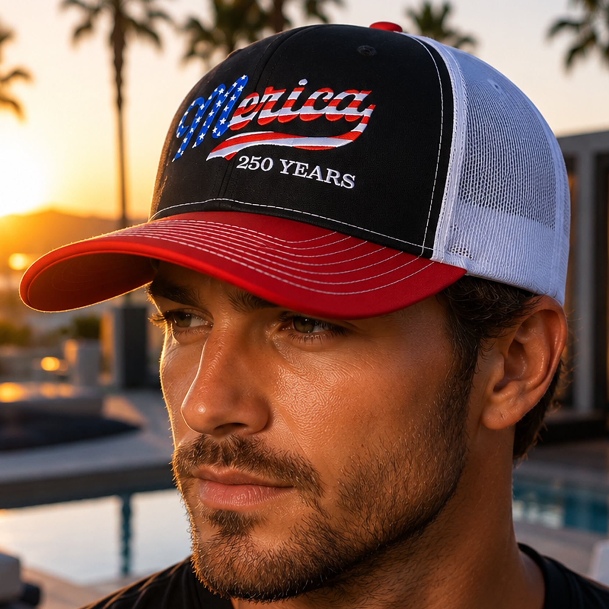 Personalized Embroidered Trucker Hat USA Patriotic Gift HN590 - Embroidered Trucker Hat GradoCreations