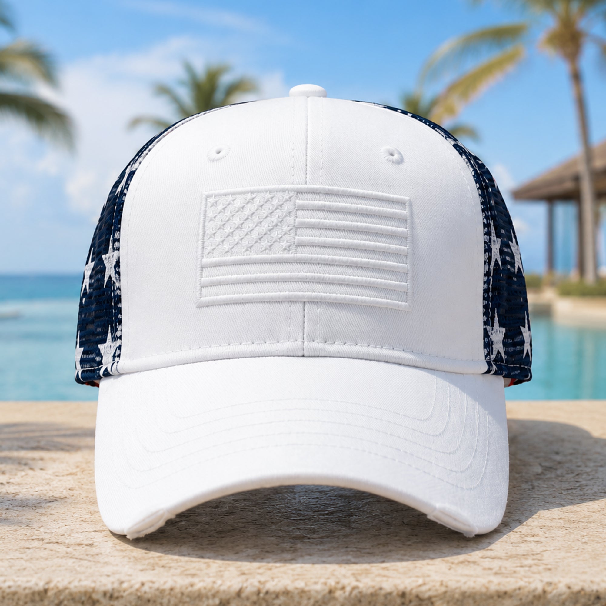 Personalized USA Flag Embroidered Trucker Hat Gift for Dad HN590 - Embroidered Trucker Hat GradoCreations