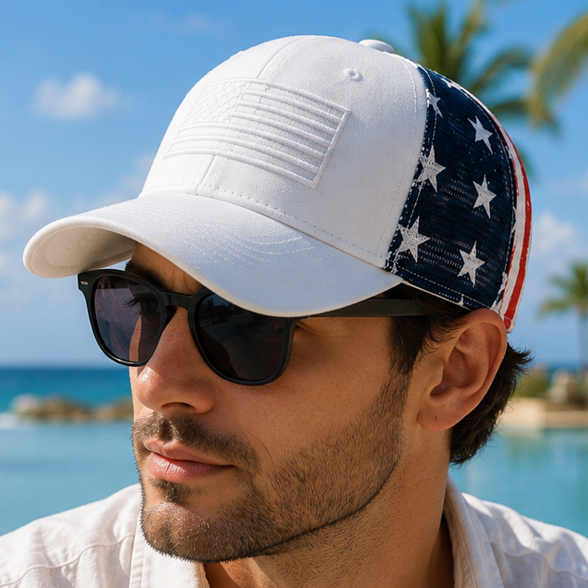 Personalized USA Flag Embroidered Trucker Hat Gift for Dad HN590 - Embroidered Trucker Hat GradoCreations