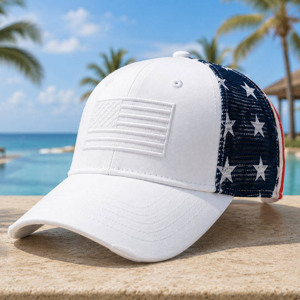 Personalized USA Flag Embroidered Trucker Hat Gift for Dad HN590 - Embroidered Trucker Hat GradoCreations