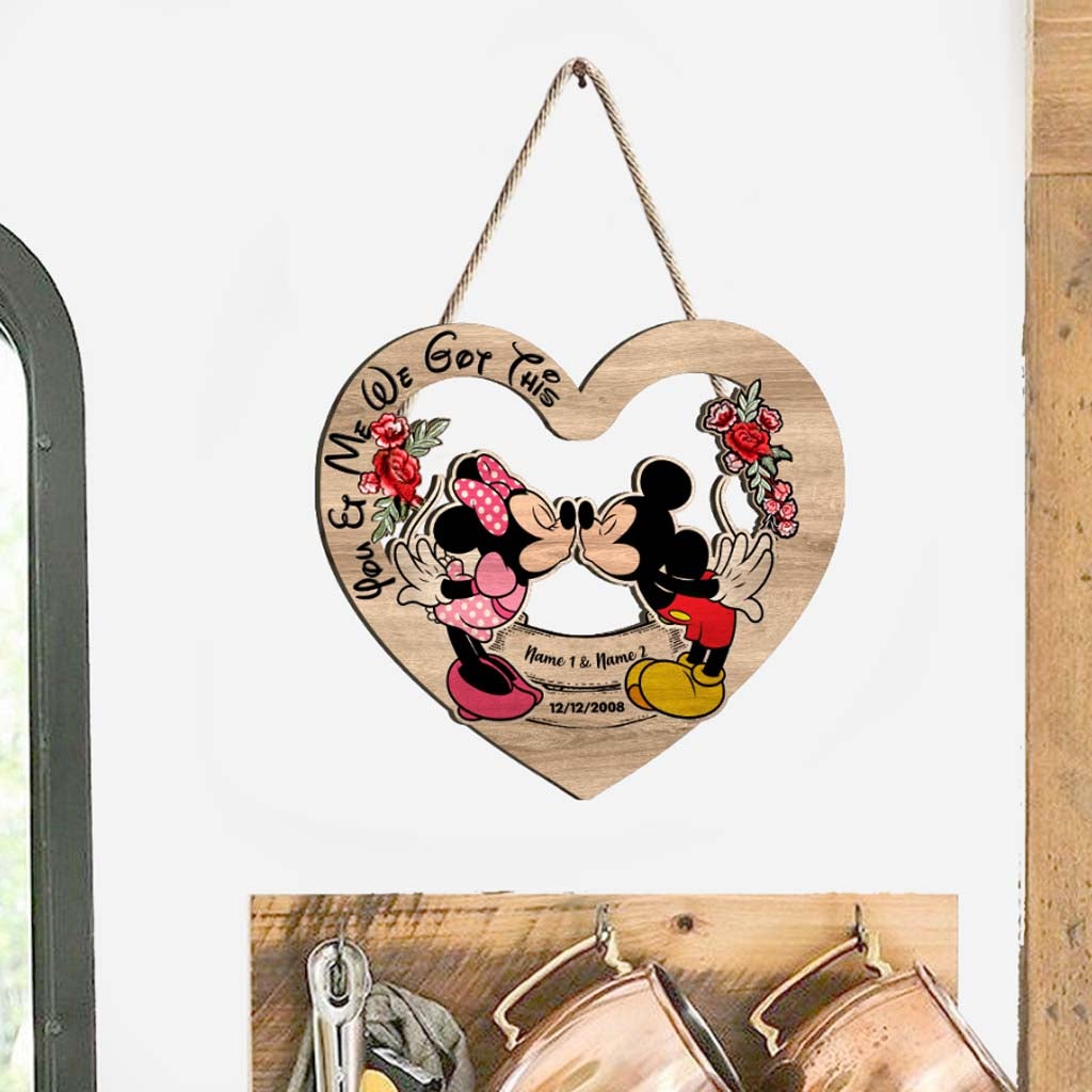 Personalized Mickey Mouse Heart Wood Sign Custom Name Gift for Couples Wood Sign GradoCreations