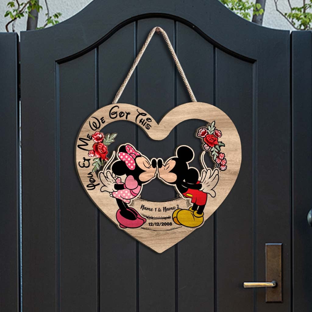 Personalized Mickey Mouse Heart Wood Sign Custom Name Gift for Couples Wood Sign GradoCreations