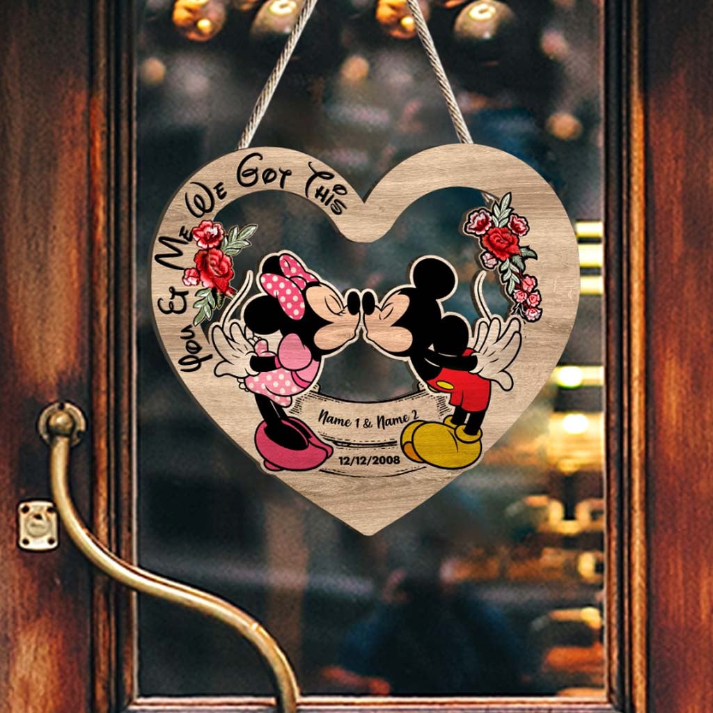 Personalized Mickey Mouse Heart Wood Sign Custom Name Gift for Couples Wood Sign GradoCreations