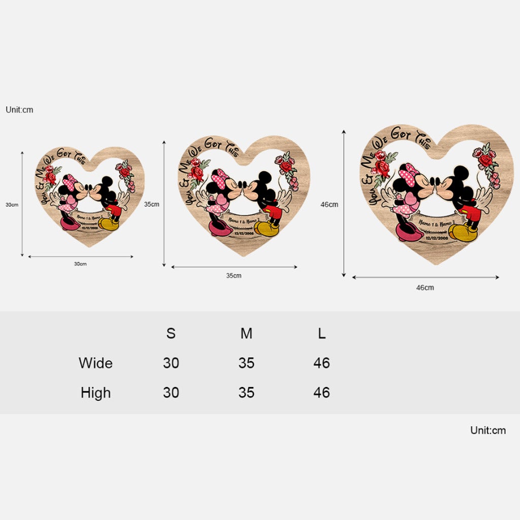 Personalized Mickey Mouse Heart Wood Sign Custom Name Gift for Couples Wood Sign GradoCreations