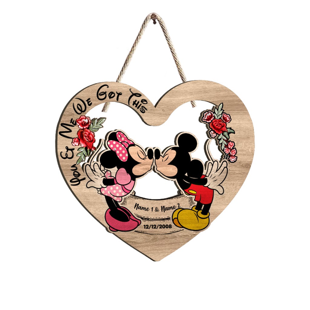 Personalized Mickey Mouse Heart Wood Sign Custom Name Gift for Couples Wood Sign GradoCreations