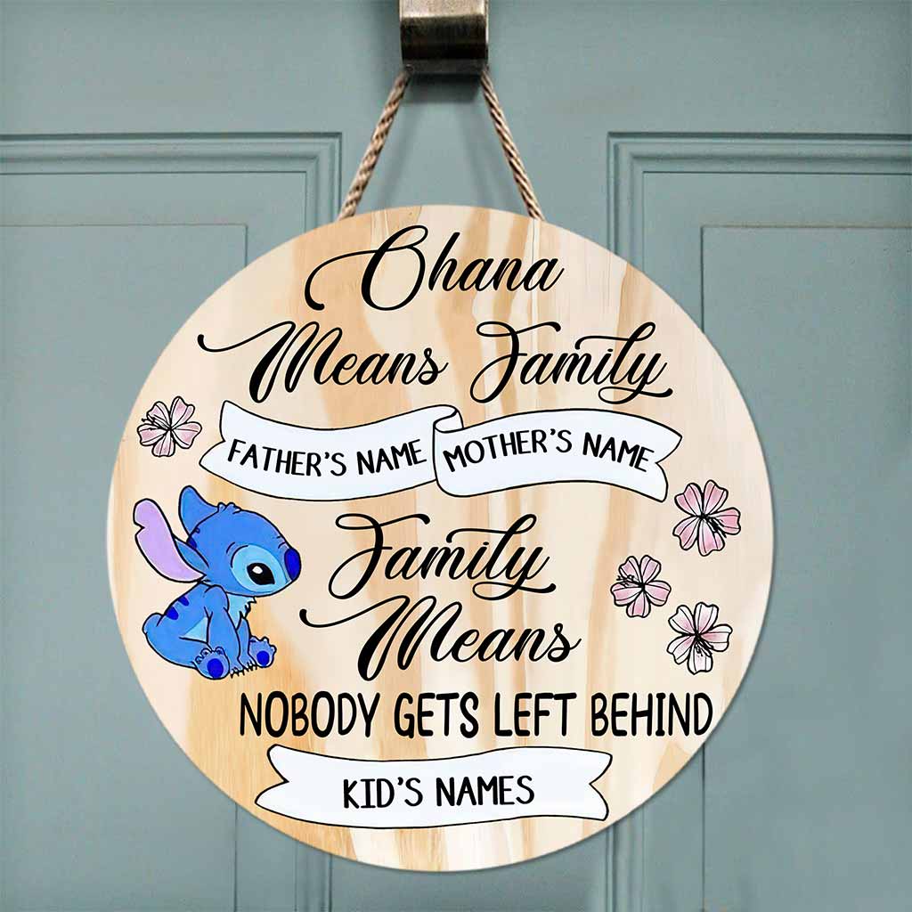 Personalized Round Wood Sign Ohana Means Family Decor Gift Round Wood Sign GradoCreations