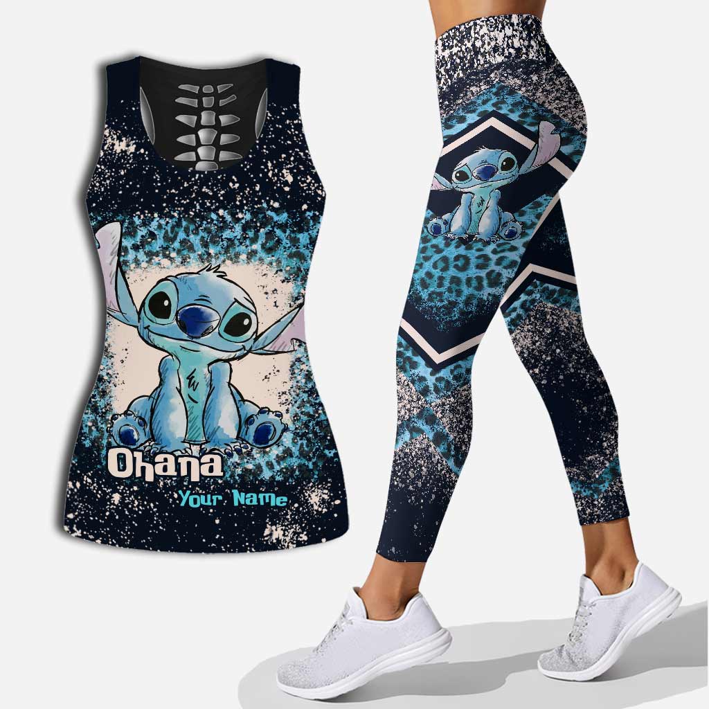 Personalized Ohana Hollow Tank Top & Leggings Set for Women Hollow Tank & Leggings GradoCreations