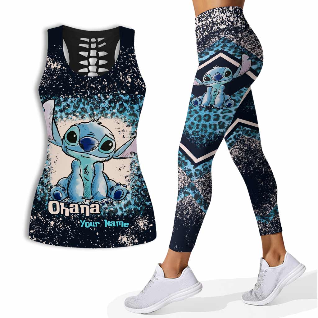 Personalized Ohana Hollow Tank Top & Leggings Set for Women Hollow Tank & Leggings GradoCreations