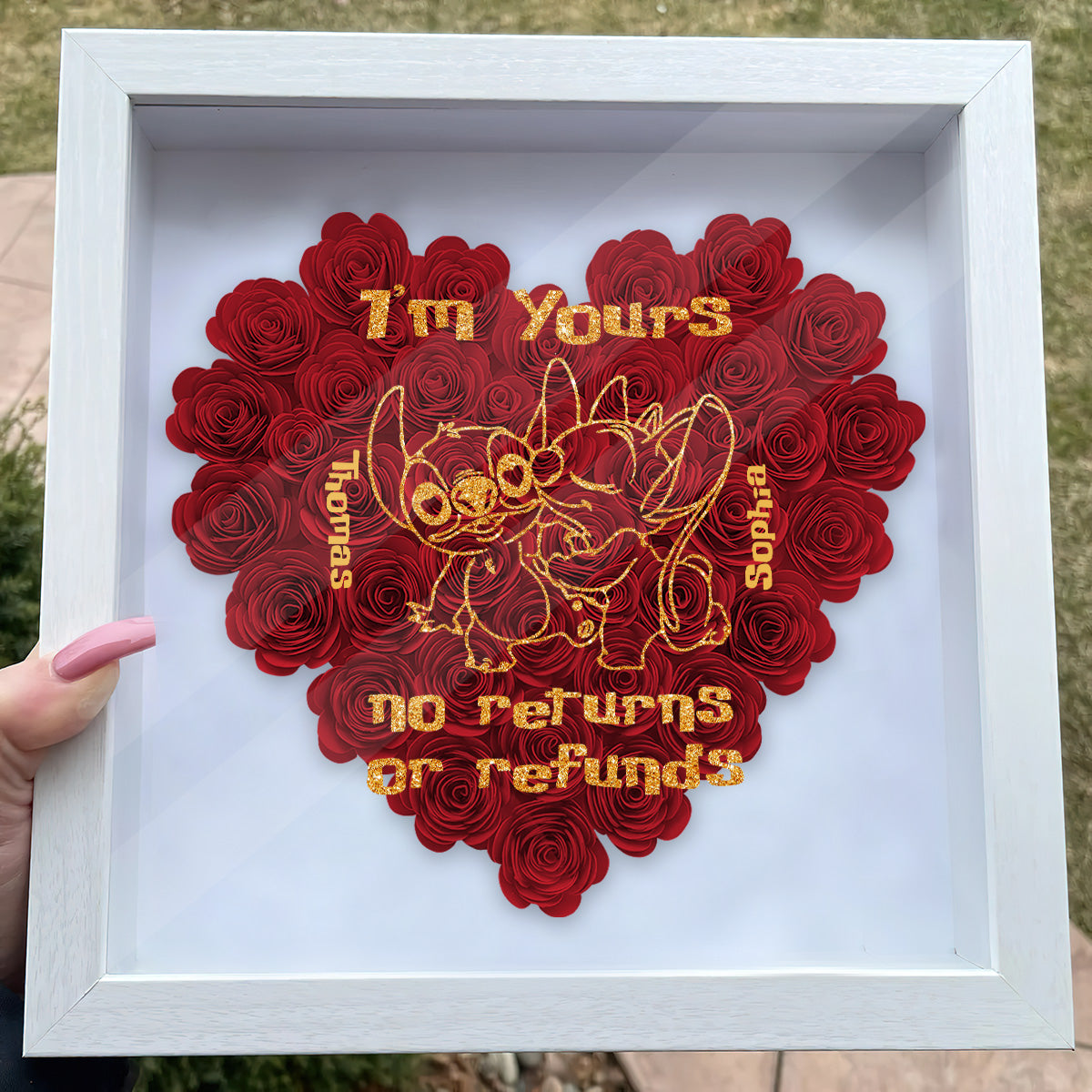 Personalized Heart-Shaped Flower Shadow Box Gift for Couples Flower Shadow Box GradoCreations