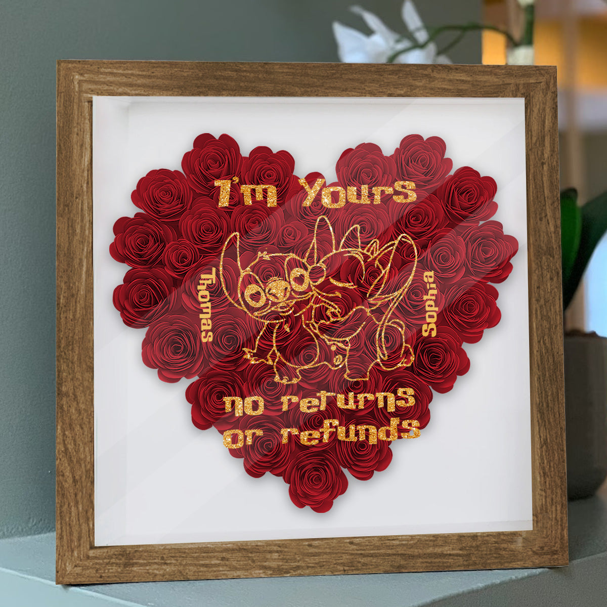 Personalized Heart-Shaped Flower Shadow Box Gift for Couples Flower Shadow Box GradoCreations