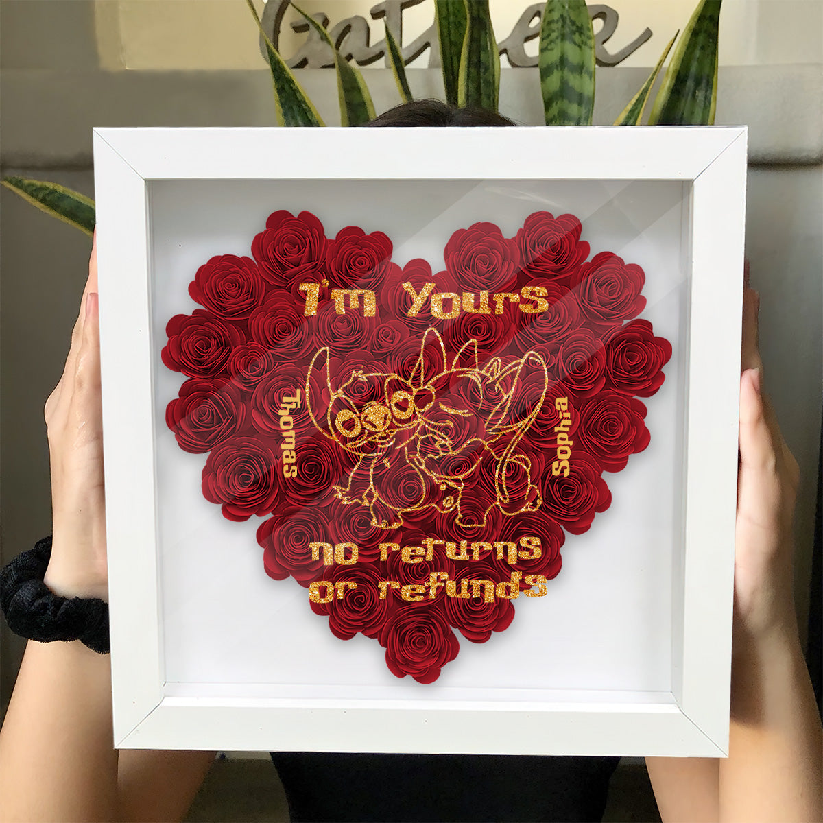 Personalized Heart-Shaped Flower Shadow Box Gift for Couples Flower Shadow Box GradoCreations